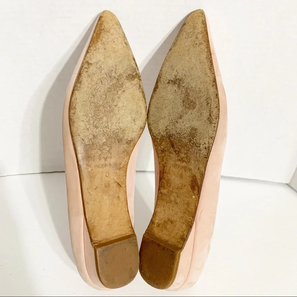 Isaac Isaac Mizrahi Pointed Toe Blush Pink Suede Flats Bow Detailing Stitching